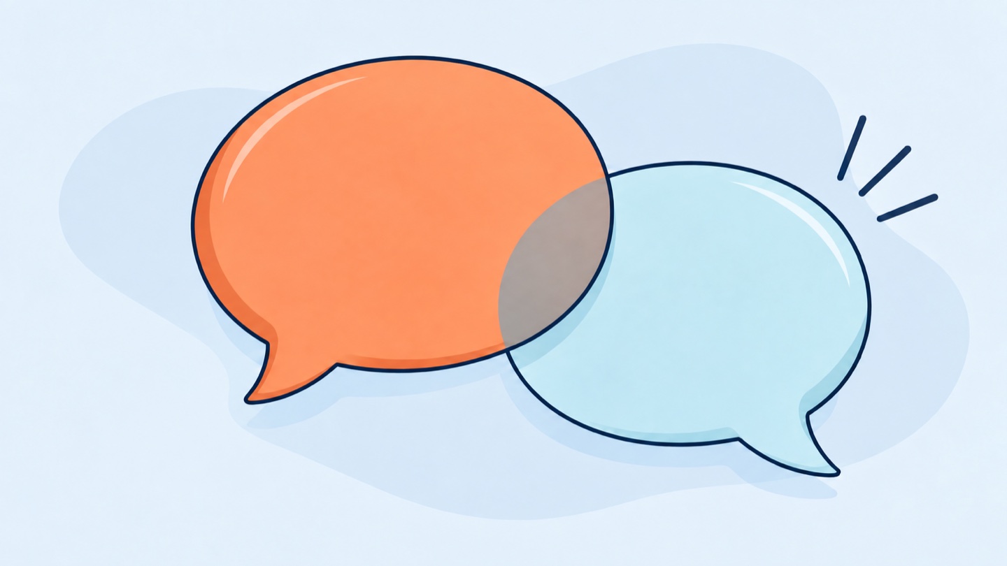 オレンジと水色の会話の吹き出しのイラスト